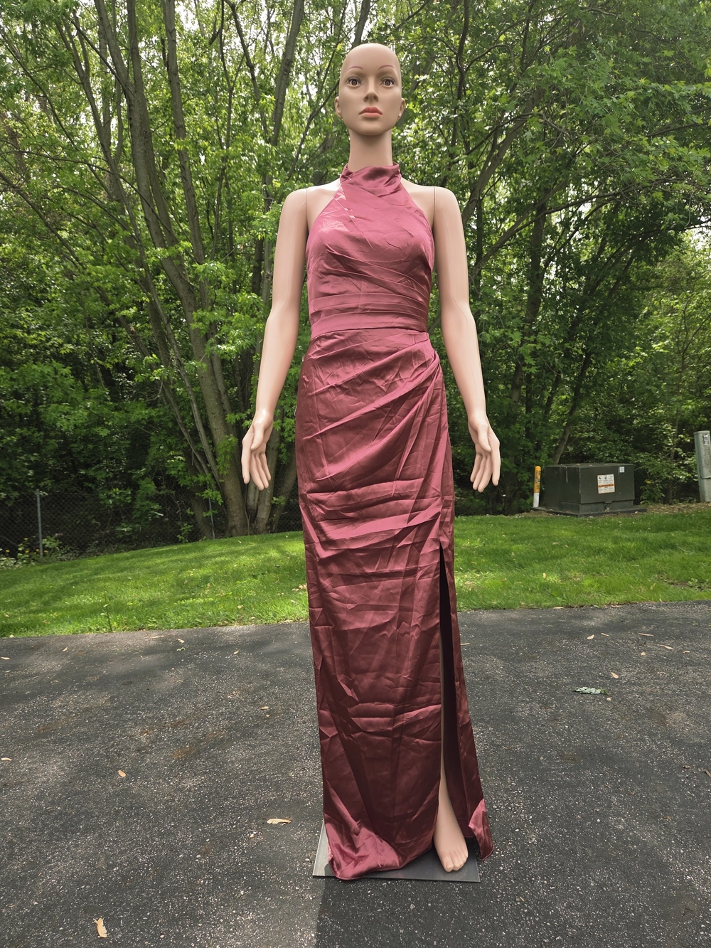 Azazie Burgundy Halter Maxi Gown